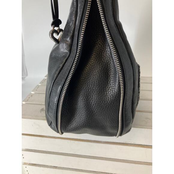 BRIGHTON LARGE BLACK LEATHER, ANIMAL PRINT TRIM SHOULDER BAG - Picture 13 of 16